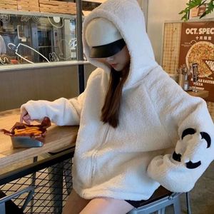 Women's hooded warm thickening letter logo embroidery casual fashion faux fur coat casacos SML