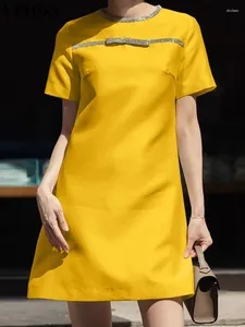 カジュアルドレスvondaエレガントな夏のミニサンドレス女性2024ファッション半袖オフィスドレスソリッドカラーゆるいヴェスティドローブ