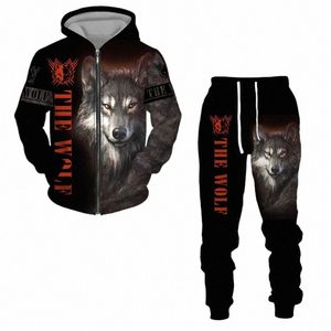 blixtlås för mäns hoodie byxor sätter varg 3d tryck golf y2k tracksuit casual överdimensionerad fi tröjor kläder för män kläder e3hm#