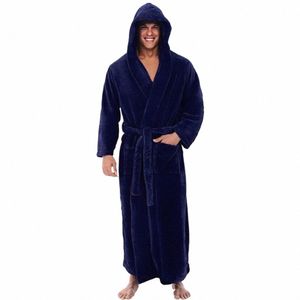 hooded Fleece Bathrobe Luxurious Men's Hooded Bathrobe Super Soft Fluffy Highly Absorbent with Adjustable Belt Solid Color o5hT#