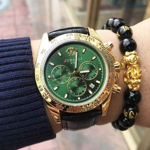 NY JINLAO Vattentät high end bälte grönt vatten Ghost Watch Mens och Womens Dial Leather Non Mechanical