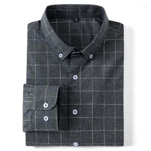 Men's Casual Shirts Plaid Brushed Long Sleeve Without Pocket Comfortable Shirt Fashion Standard Fit Button Down Checked