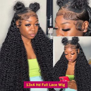 Transparent 250 Density Water Culry Hd Lace Frontal Wig Human Hair 40 44 Inch Deep Wave 13x4 Lace Front Wigs for Black Women