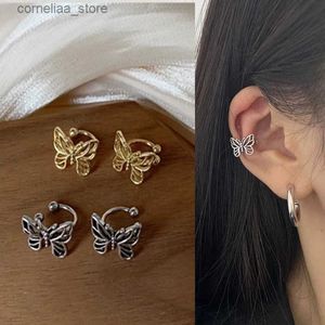 Ear Cuff Ear Cuff Nova Moda Retro Metal Oco Borboleta Orelha Clipe Adequado para Mulheres Bonito Perfurado Falso Brincos de Desenhos Animados Y240326