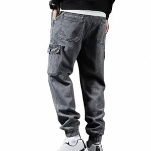 Män lastbyxor Retro Streetwear Plus Size Size Men's Cargo Pants With Multi Pockets Elastic Midjeband för bekväm andningsbar 20ZG#