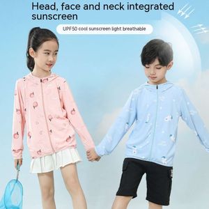 Novo produto Lighing enviado jaquetas finas para meninos e meninas infantis, seda gelada respirável, sensação fresca, protetor solar resistente a UV, coágulo de secagem rápida, verão