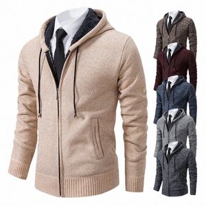 Mäns FI Solid Color Hooded Pullover Sweater Cardigan Autumn Winter Fleece tjock varm kappa Casual Sports Sweater U8SR#