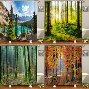 Shower Curtains 3d Printing Waterproof Bathroom Bath Natural Forest With Hooks 180 200cm Washable Polyester Cloth Decor