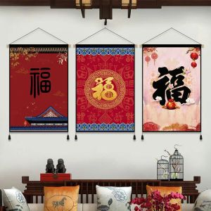 Caligrafia estilo chinês rolagem pinturas de parede caligrafia sala estar decoração escritório em casa estético lona cartazes pendurado arte da parede kakemono