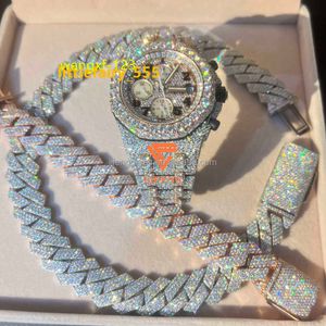 Hip Hop Moissanite Diamond Inlaid Iced Out Watch Mens Jewelry Wrist Date Mechanical Watch Diamond Quartz Watch Luxury Jewelry