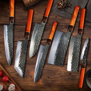 Facas Profissional Chef Faca Japonesa 90Cr18MoV Martelo Santoku Faca de Salmão Filetagem de Peixe Faca Kiritsuke Crua