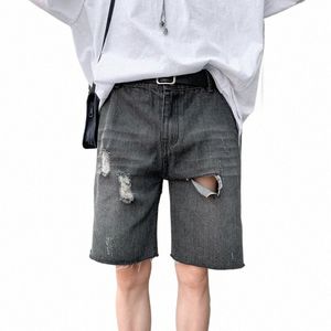 Fi Denim Summer Slim Fit Casual Straight Rieve Street носить молодежные мужские шорты с коленами синие черные 01 унции#