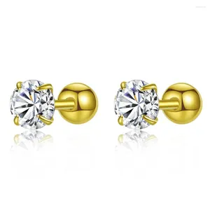 Stud Earrings Models 18K Gold Plated 925 Sterling Silver 3-6MM Round High Carbon Diamond Gemstone Simple Jewelry Wholesale