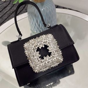 Evening Bag Women's Bag Bring Super Sparkling Diamond Inlaid Small Square Satin Rhinestone Fairy Single Shoulder Crossbody Handheld