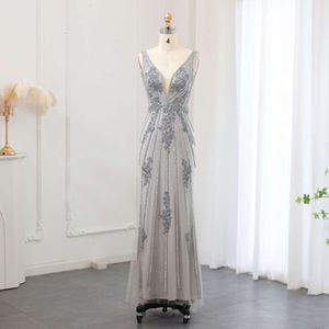 Sier Sharon Grey V-Ausschnitt Said Elegantes Meerjungfrau-Abendkleid für Frauen Hochzeit 2024 Sexy Open Back Formelle Partykleider Ss188 mal