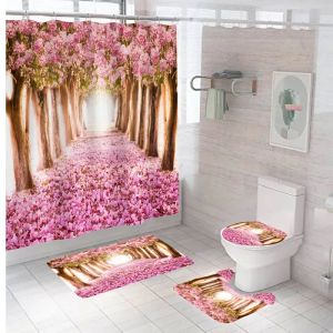 Curtains Waterproof Bathing Shower Curtain Set with 12 Hooks Toilet Covers Bath Mat for Bathroom Nonslip Rug Carpet Bathroom Accessories