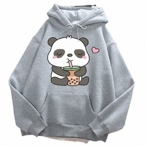 Pandas Love Drinking Pearl Tè al latte Stampa Felpa con cappuccio da uomo Harajuku Felpa calda con cappuccio Fi Felpa casual Autunno Big Size Sportswears o0oX #