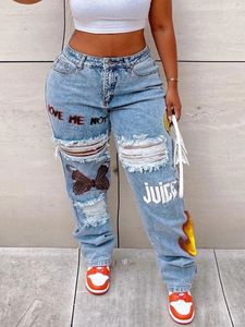 LW Plus Size High-Waist Print Stretchy Jeans Straight Zipper Fly Stretchy Daily Sheath Fashion womens pants Streetwears 240320