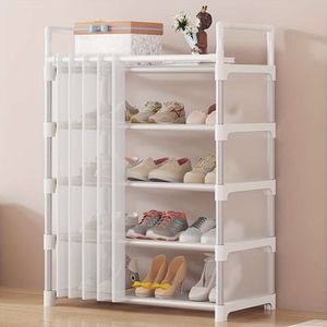 1pc 5 Layers Sturdy Metal Assembly Rack with Door Curtain, Dustproof Cabinet, Simple Shoe Rack, Living Room Entrance Bedroom Dorm Accessories, Home Organization