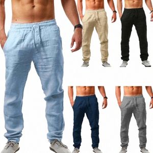 Mens Cott Linen Pants Summer Lightweight Loose Linho spodni uliczny Street Casual Costume Britches Male E1su#