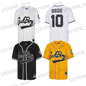 Erkek Tişörtler Beyzbol Forması Kötü Boy 10 Biggie Dikiş Nakış Dış Mekan Giyim Hip Hop Strt Kültür Siyah Beyaz Şerit Sarı Yeni 2023 T240325