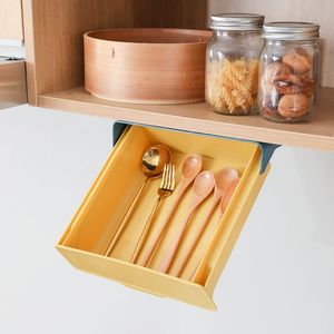 2024 Under Drawer Box Hidden Table Under Paste Plastic Kitchen Storage Holder Desk Organizer Memo Pen Stationery Storage Box Case Big