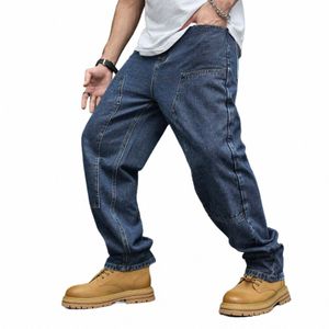 Calças de brim homem outono lg calças homens oversized trabalho jeans estilo rua vertical tubo jeans bolso hip hop denim calças 2023 n7aq #