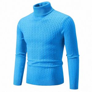 15 Colors! Men's Autumn and Winter High Neck Knit Sweater Slim Fit Lg Sleeve Warm Solid Color Trend Sweaters N7Ds#