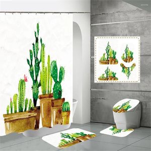 Zasłony prysznicowe Kactus Drukuj Zestaw zasłony łazienki bez poślizgu Mata Toaleta do mycia Wysokiej jakości tkaniny dekoracyjne