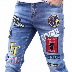 2023 Herren Jeans Stickerei Skinny Denim Bleistift Hosen Hohe Qualität Slim Vintage Schwarz Biker Jeans Streetwear Mans Denim Hosen D7Zw #