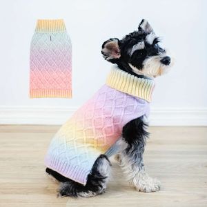 1pc gradiente de arco -íris colorida elástica casual de malha de animais de estimação para o outono e um cão de inverno roupas quentes