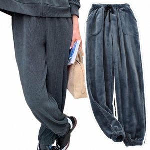 men Pajama Pants Thermal Pants Ankle-banded Fleece Thicken Cold-proof Drawstring Pockets Men Trousers Sleep Bottoms Winter Pants l00Y#