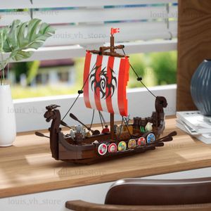 Block Viking Ship Medieval Military Longship Building Block Set Sodiers Figurer Båt Bricks Toys Creative Toys for Kids Birthday Present T240325