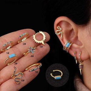 Ear Cuff Ear Cuff Peça recém-chegada de Bohemian Rainbow CZ Ear Sleeves sem punhos de concha perfurada Moda Cartila Spiral Conch Joias falsas perfuradas Y240326