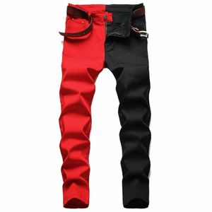 original Design New Elastic Jeans Men's Patchwork Jeans Pants Lg Men Fi Ripped Stretch Straight Slim Denim Trousers c5q4#