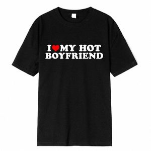 Vintage Lustiges I Love My Hot Girlfriend Boyfriend T-Shirt Paar Grafik T-Shirt Männer Freunde Cott Casual Sport 63851 H2Je #