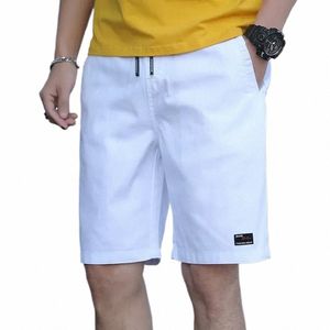 Summer Shorts Men Casual White Solid Color Elastic Waist Bermudas Male 2024 Trends Trousers Pure Cott L27z#