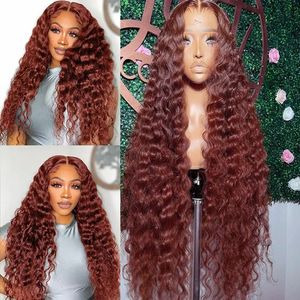 Красновато-коричневый свободный глубокий волнистый фронтальный парик из натуральных волос 13x6 медно-красный парик из натуральных волос на кружеве, предварительно выщипанные с детскими волосами, плотность 250