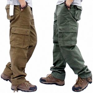 men's Cargo Pants Casual Cott Multi Pockets Military Tactical Pants Overalls Army Straight Slacks Lg Trousers Plus Size 44 29El#