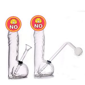 Lifelike Unique Men Penis Glass Oil Burner Bong Hookahs Creative Recycler Water Pipe Mini Cigarette Cigar Bubbler Dab Rigs for Smoking with Oil Burner Pipe