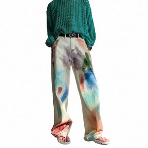 Luzhen Design tryckt denim nischpersalitet avslappnad färgglada män byxor raka löst original jeans högkvalitativ gata 5b240c l1ha#