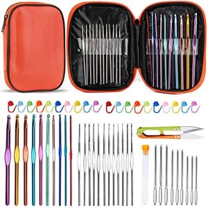 Knitting TLKKUE Knitting Crochet Hook Set Steel Blunt Needles Kit With Stitch Markers DIY Handmade Crfat Knit Accessories Tool Set