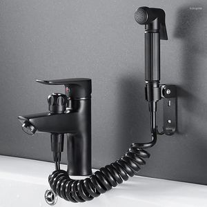 Bathroom Sink Faucets Brass Basin Faucet Black Single Handle Tap Mixer With Shower Head And Cold Water