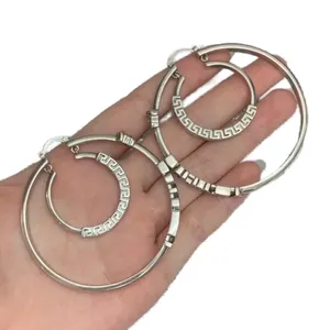 Brass designer earrings for mans big resplendent luxury jewelry woman double circle hoop greece meander pattern charm earings zh201 H4