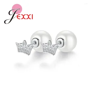 Studörhängen Princess Crown 925 Sterling Silver Trendy Jewelry with High Quality Freshwater Pearls Women Girls Wedding