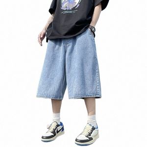 2024 Men Summer New Fi Baggy Denim Shorts Man Loose Wide Leg Jeans Shorts Male Streetwear Casual Knee-length Pants F23 v5xh#