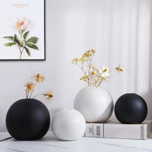 Vaser nordisk boll vas keramiska ornament vit svart blomkruka pampas gräs hem dekoration kontor vardagsrum sovrum dekor