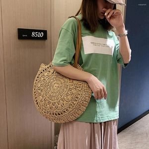 Shoulder Bags Fashion Retro Woven Straw Bag 2024 Summer Beach Floral Hollow Out Handbag Bohemian Travel Bolsa Feminina