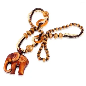 Halsketten mit Anhänger, ausgefallene Kleidungsaccessoires für Frauen, Halskette, Boho-Schmuck, Ethno-Stil, lange handgefertigte Perlen aus Holz, Elefant