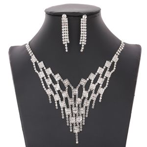 Diamond Necklace Earring Set for Brides Wedding Party Light Luxury Fashion Super Sparkling Full